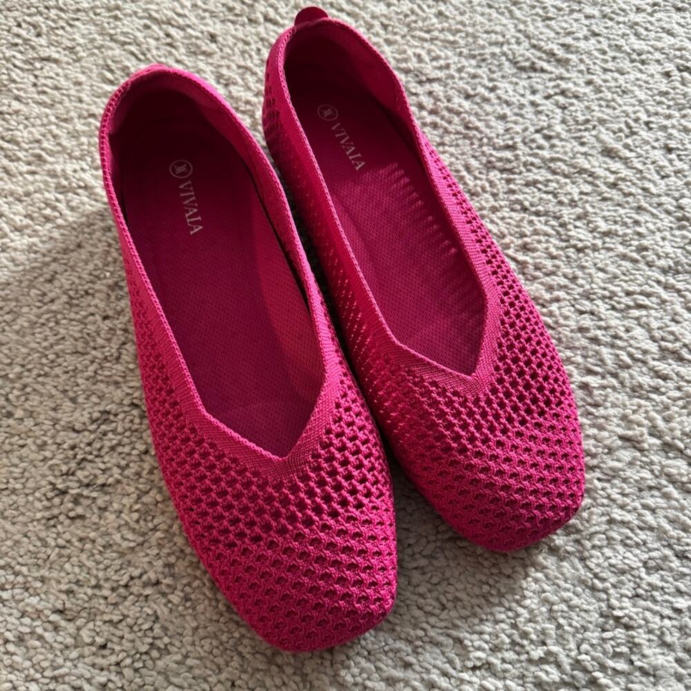 Vivaia Margot Square Toe Ballet Flats Pink Sz 39 8-8.5